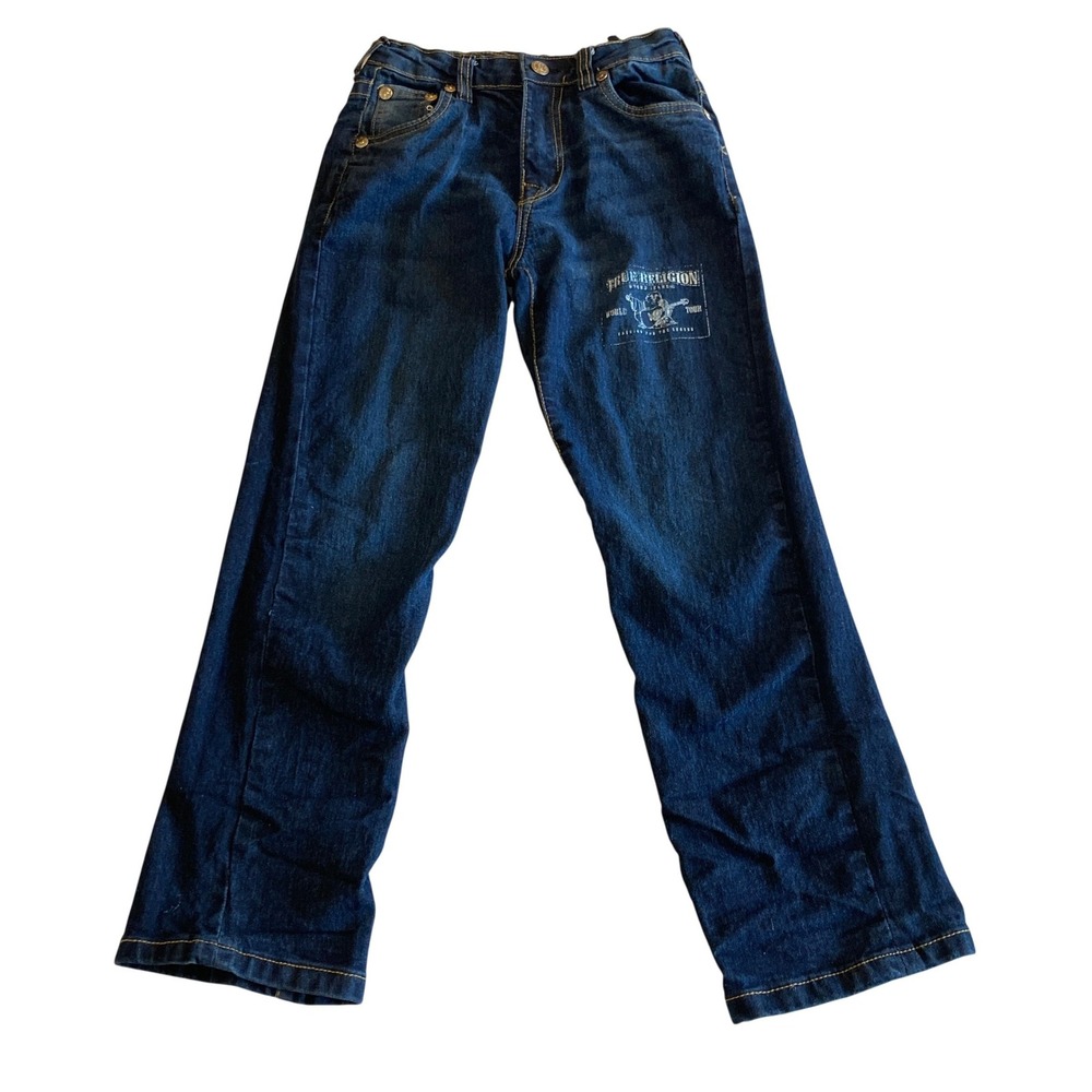 True Religion Jeans Boys Size M 10 Dark Wash Straight Leg Jeans Buddha Logo